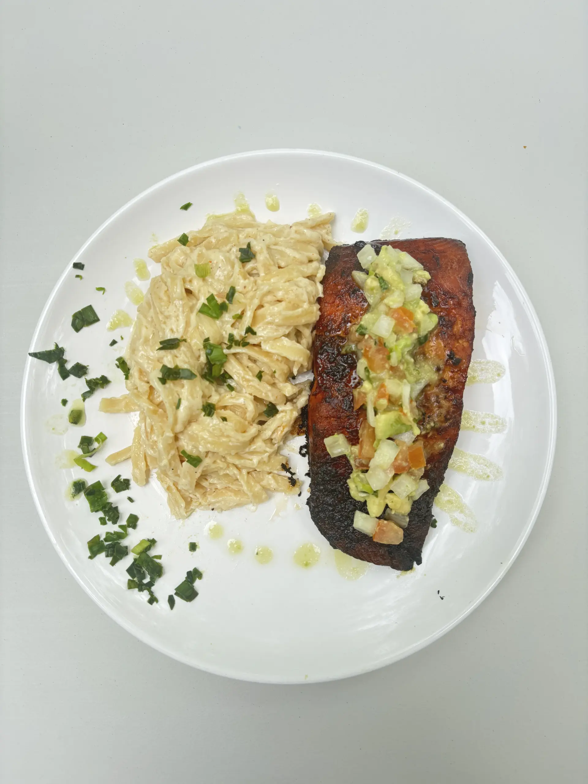 Alfredo Pasta & Blackened Salmon